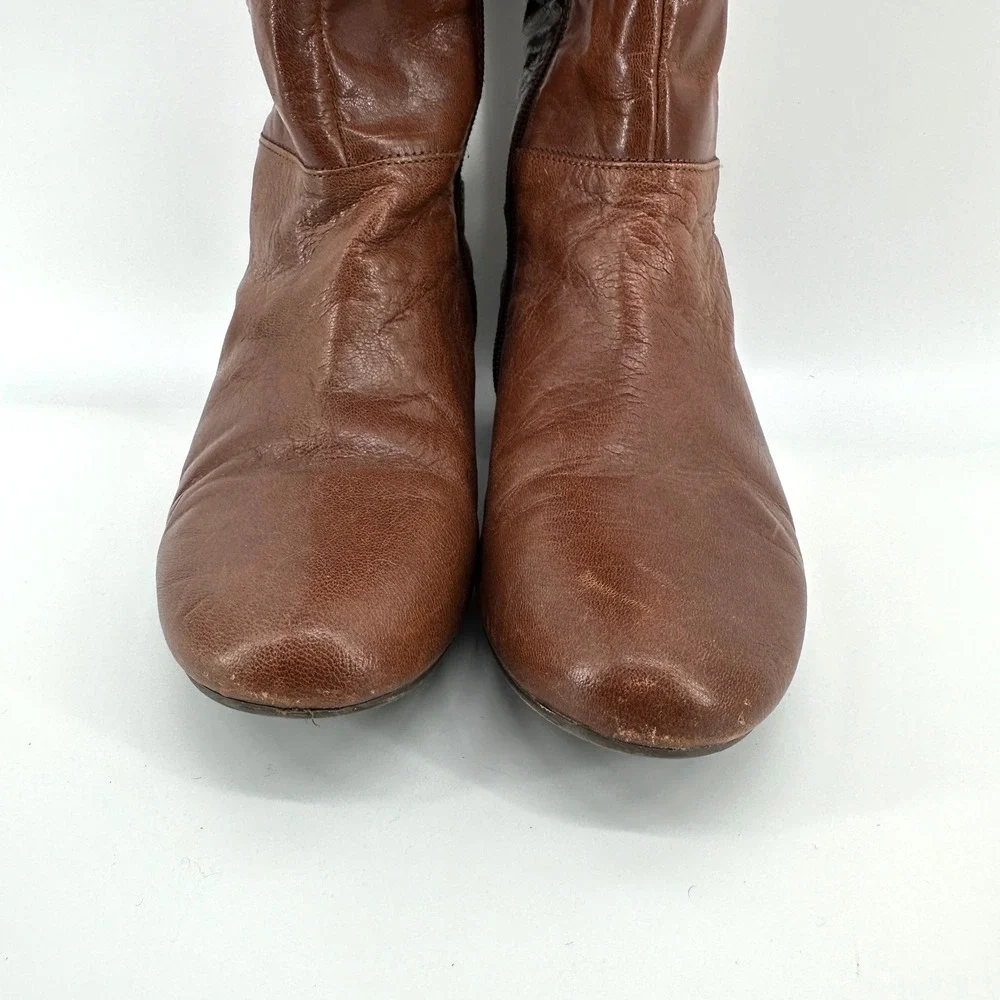 Nine West Leather Tall Riding Boots Brown Y2K VTG Minimalist Indie Size 7.5 M‎